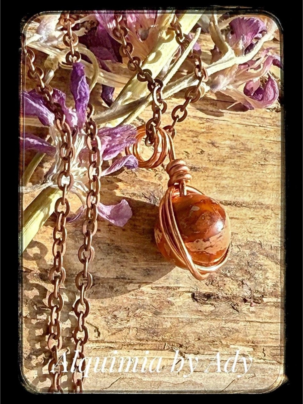 Copper Gold-Tone Pendant Necklace, Orange & Brown jasper